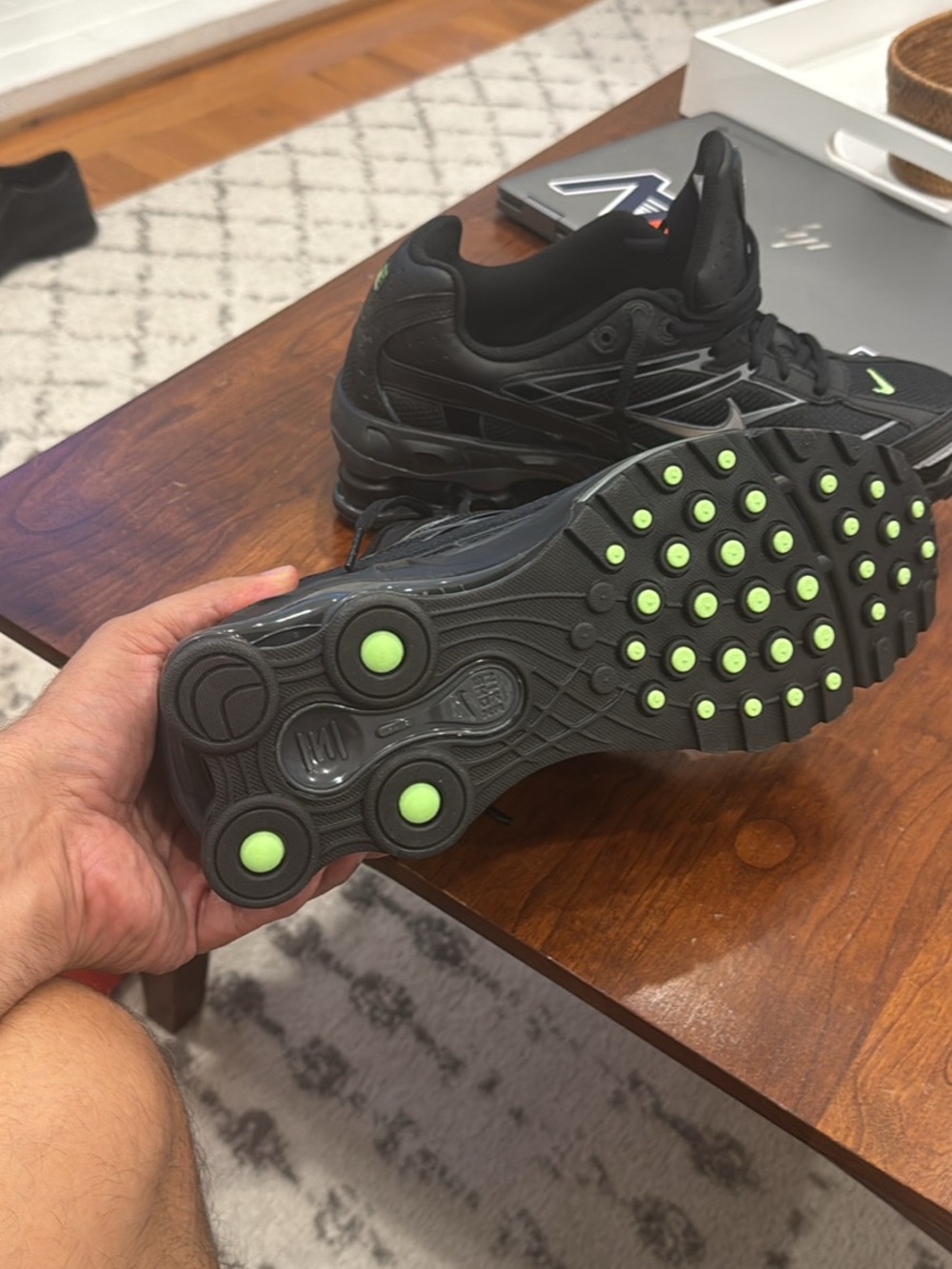 Men's Black Athletic Shoes with Neon Green Traction Studs